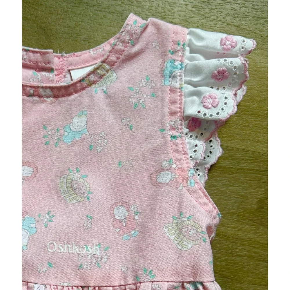 Vintage OshKosh Bgosh Pink Baby & Baskets Bubble Romper Eyelet 24 Months USA